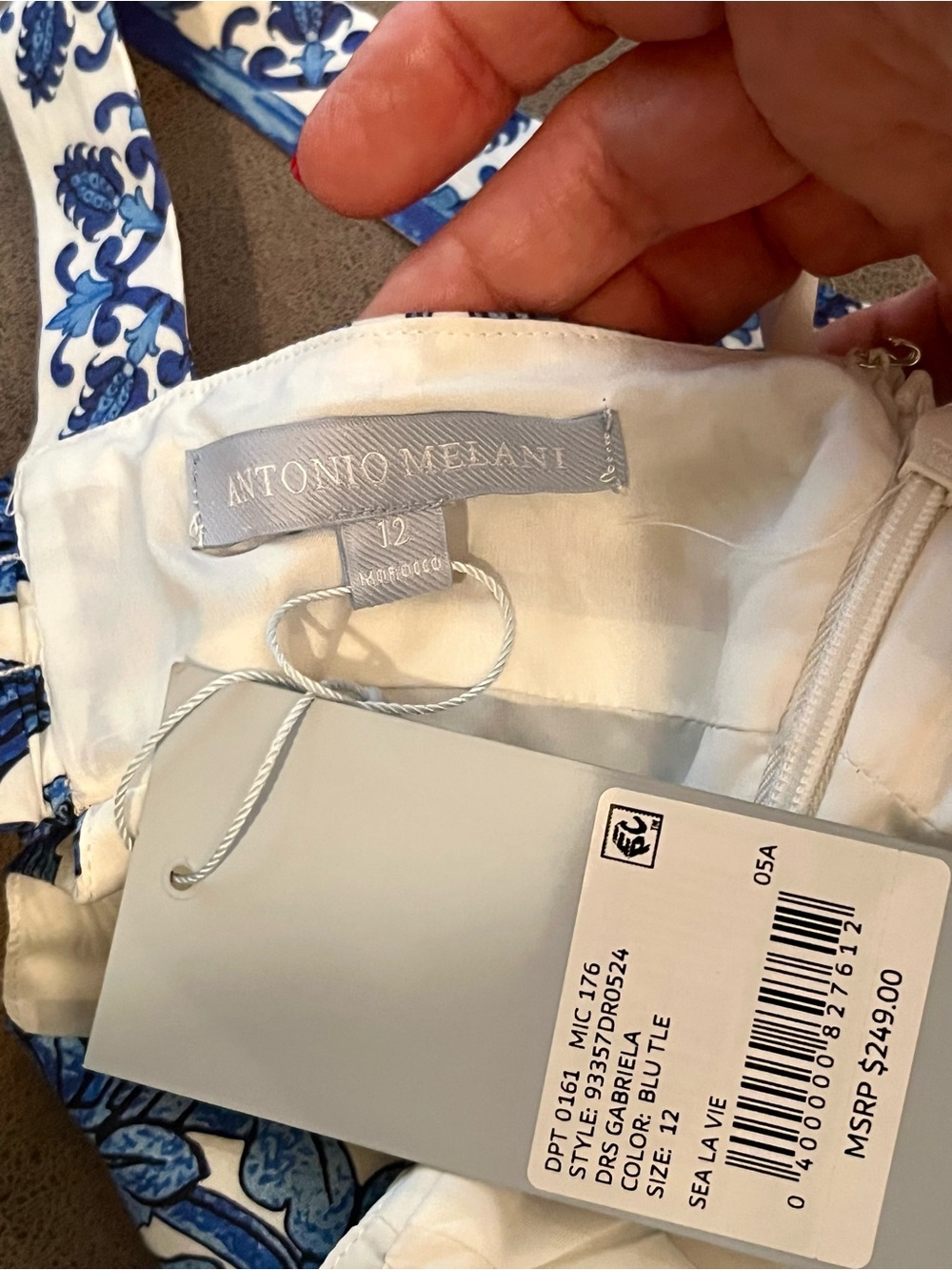 NWT Antonio Melani Blue/White Midi Dress CutOut Back Floral Paisley Cottagecore - Picture 10 of 11